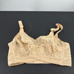 Vintage 70s May Marie nude Lace No Underwire Bra 32D Pin Up Boudoir Made In USA